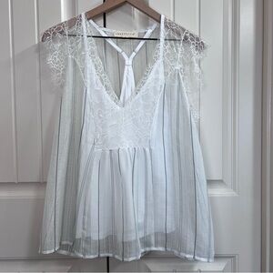 Lovestitch Womens Odette Lace Striped Top in White/Gray, Size S